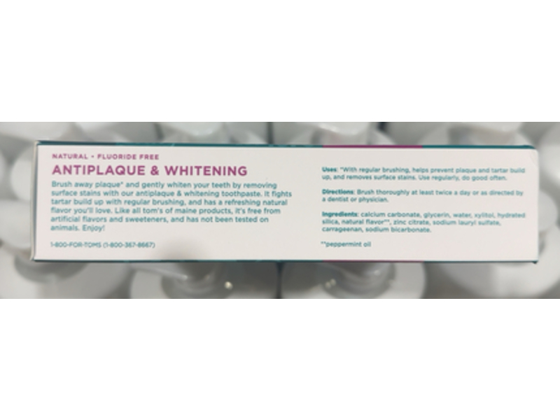 Tom's of Maine Antiplaque & Whitening Toothpaste, Peppermint, 4.6 oz/130 g, Pack Of 4