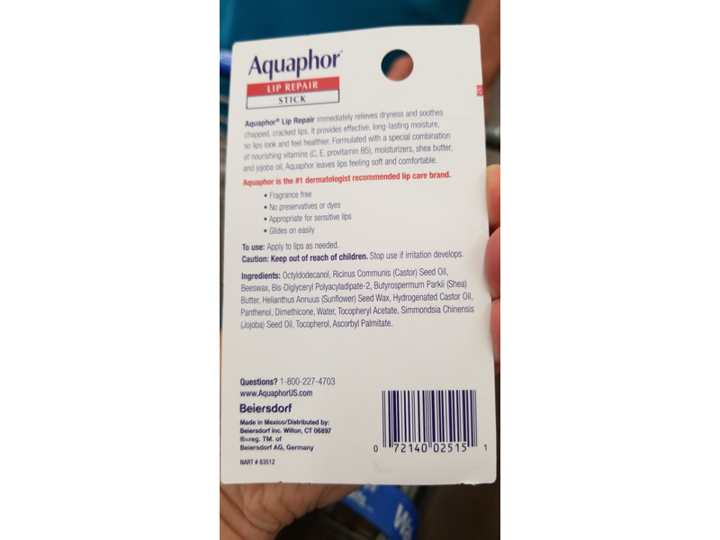 Aquaphor Lip Repair Stick, 0.17 oz/4.8 g