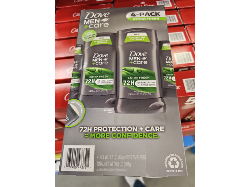 Dove Men+ Care Extra Fresh Antiperspirant, Citrus Scent, 2.7 oz/76 g, Pack Of 4