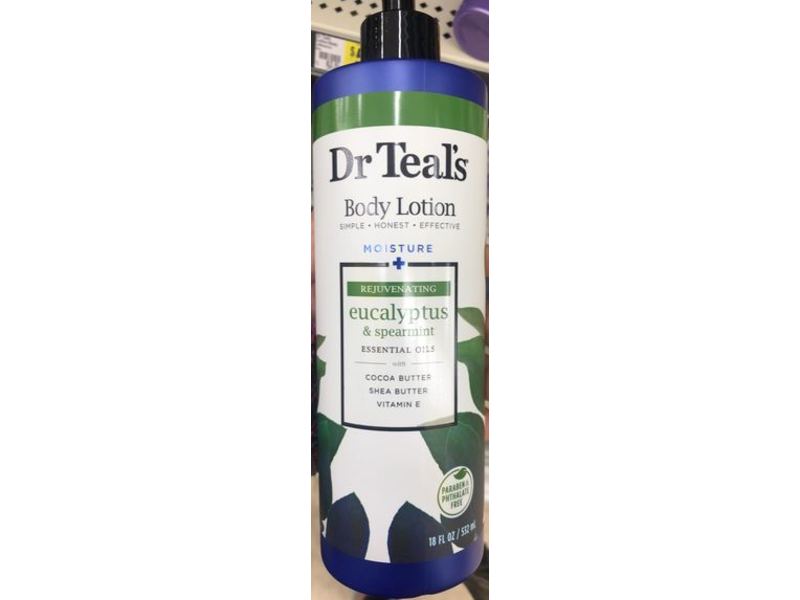 Dr Teal's Body Lotion, Moisture + Rejuvenating, Eucalyptus & Spearmint, 18 fl oz/532 mL