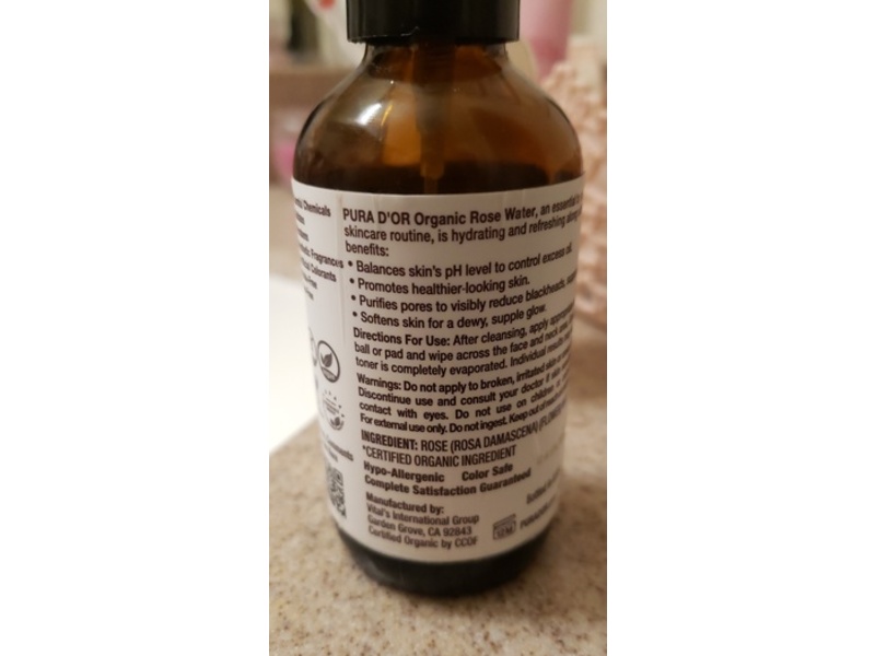 Pura D'or Organic Rose Water, 4 fl oz/118 mL