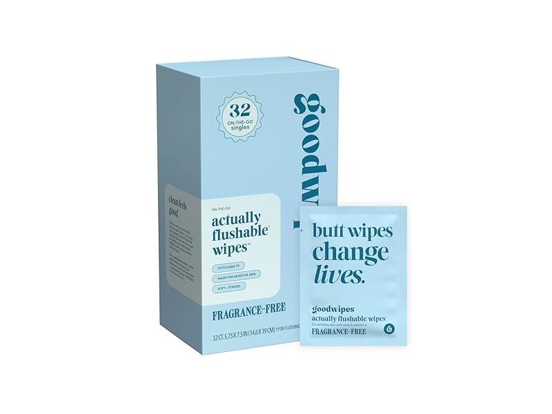 GoodWipes Flushable Wipes, Fragrance Free, 32 Count