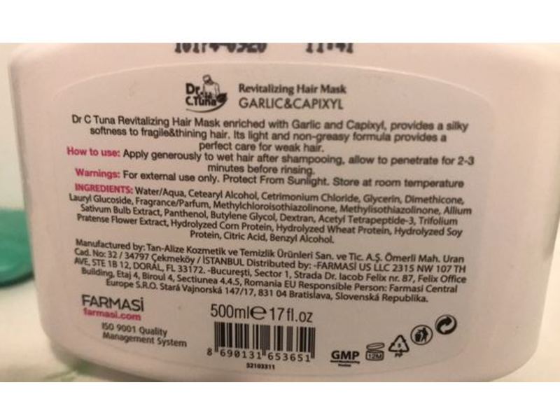 Farmasi Dr. C Tuna Vitalizing Hair Mask, Garlic & Capixyl, 17 fl oz/500 ml