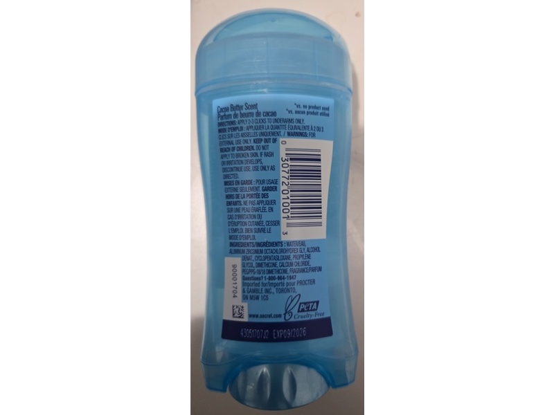 Secret Antiperspirant Deodorant, Cocoa Butter, 2.6 oz/73 g, Pack Of 3