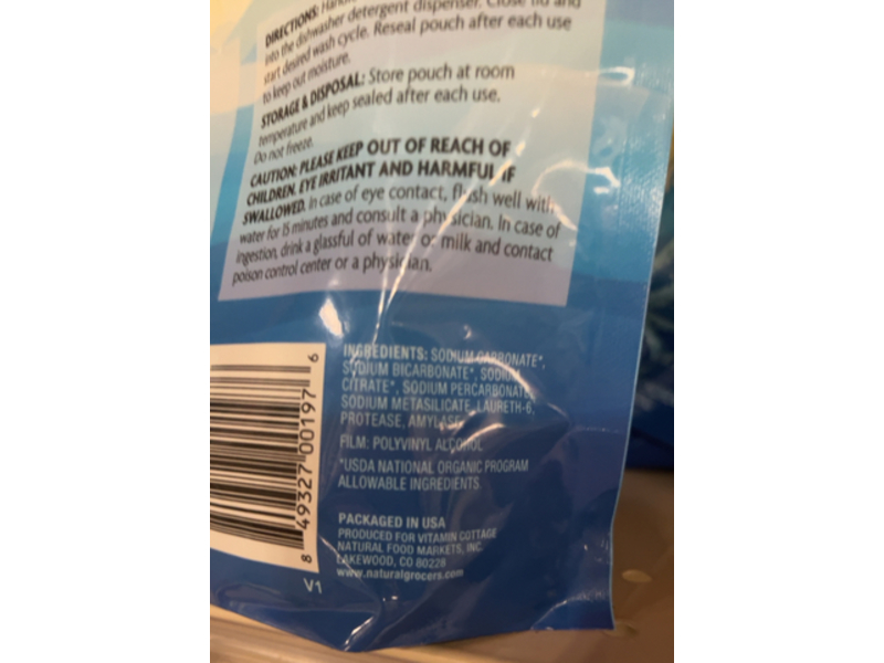 Natural Grocers Dishwasher Packs, Free & Clear, 9.52 oz/18 Count