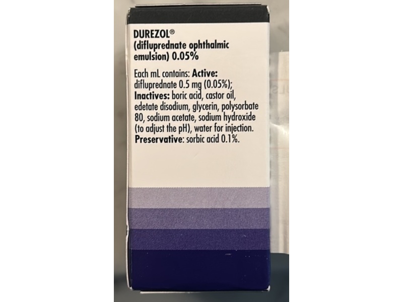 Durezol (difluprednate ophthalmic emulsion) 0.05%, 5 mL, Sandoz (Rx)