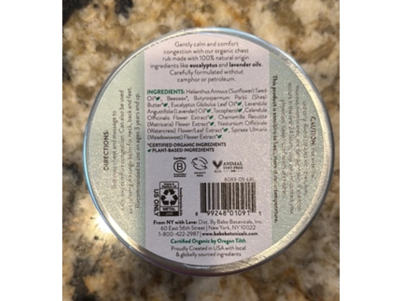Babo Botanicals Eucalyptus Remedy Soothing Chest Rub, 2 oz/56 g