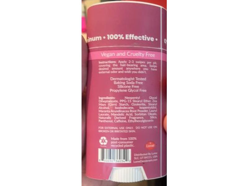Lume Solid Stick Whole Body Deodorant, Pink Peony, 2.6 oz/75 g
