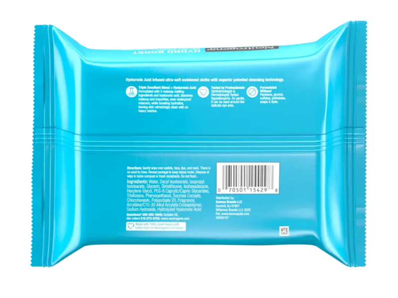 Neutrogena Hydro Boost Make-Up Removing Cleansing Wipes, Hyaluronic Acid, 25 Count