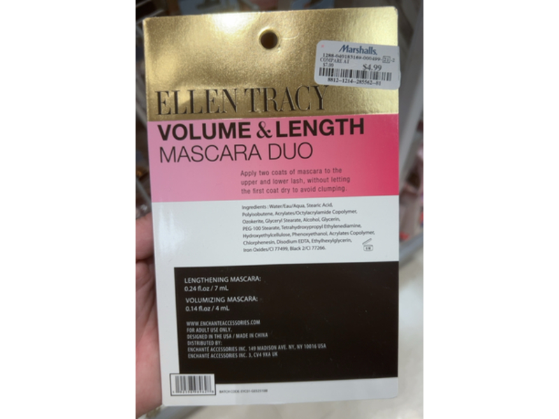 Ellen Tracy Intense Lengthening Mascara & Volumizing Mascara, Double Black, 0.24 fl oz/7 mL