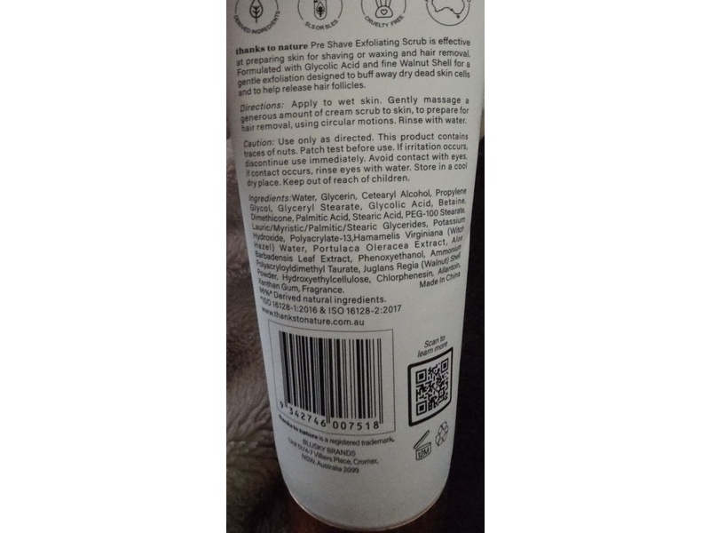 Thanks To Nature Pre Shave Exfoliating Scrub, Glycolic Acid & Walnut Shell, 6.09 fl oz/180 mL