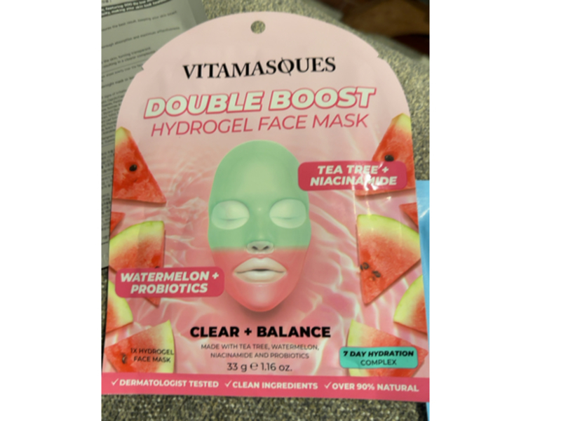 Vitamasques Double Boost Hydrogel Face Mask, Tea Tree + Niacinamide, 1.16oz/33 g