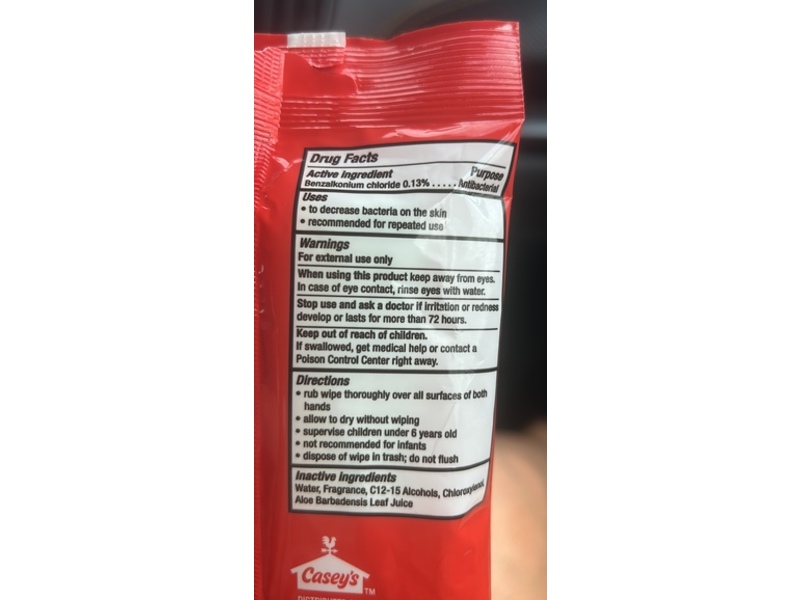 Casey's Antibacterial Hand Wipes, Soothing Aloe, 15 Count, 3.2 oz/90.7 g