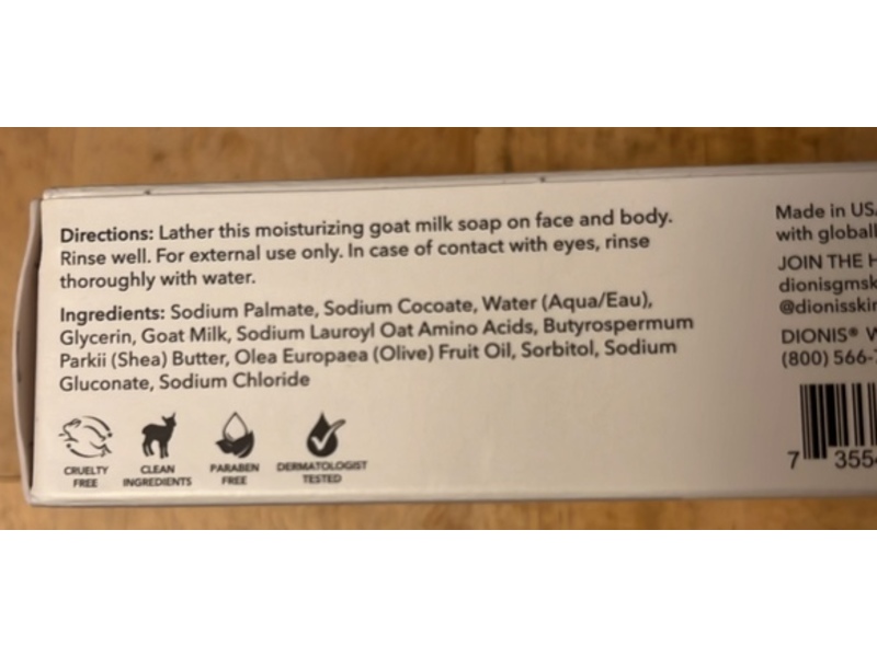 Dionis Creamy & Moisturizing Goat Milk Bar Soap, Unscented, 6 oz/170 g