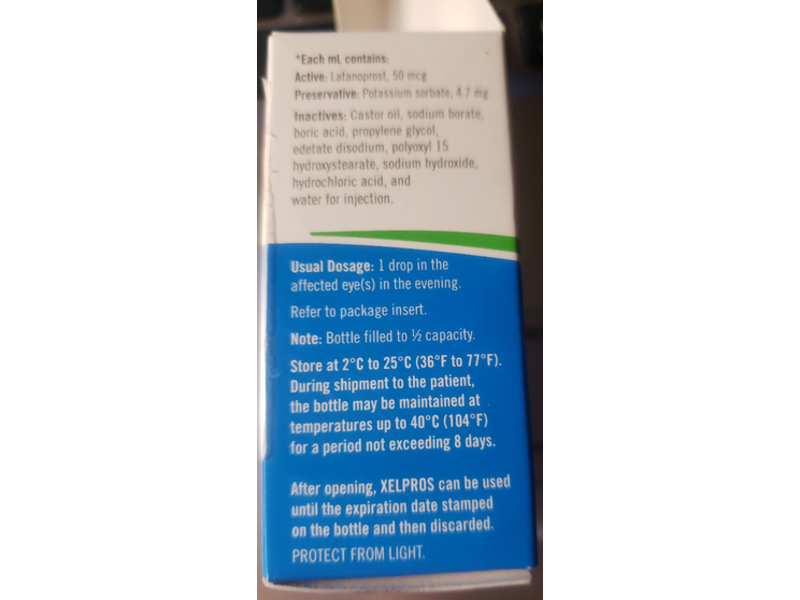 Xelpros (Latanoprost Ophthalmic Emulsion) 0.005%, 2.5 mL Sun Pharmaceutical Industries, Inc (RX)