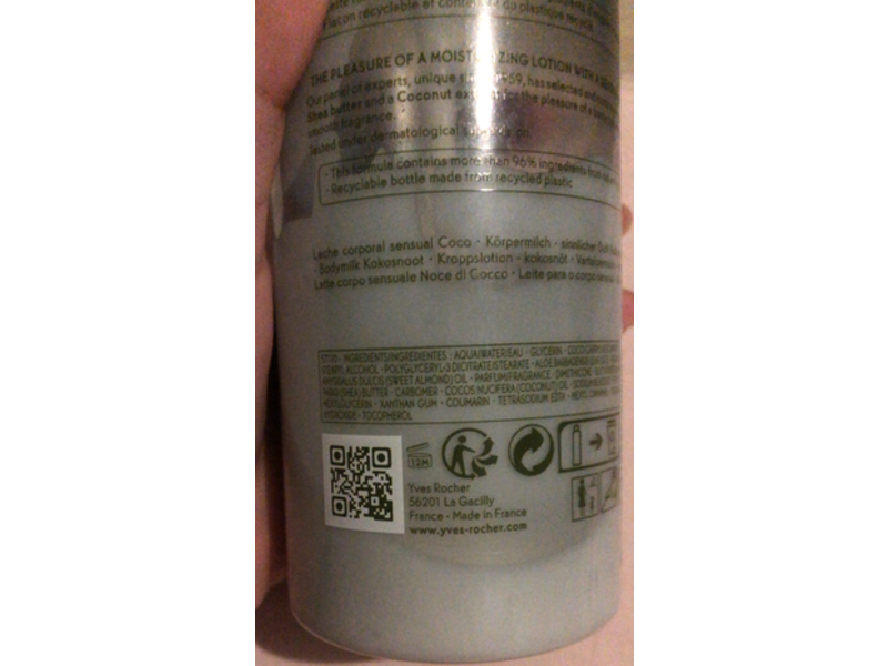 Yves Rocher Moisturizer Body Lotion, Coconut, 13.1 fl oz/390 mL
