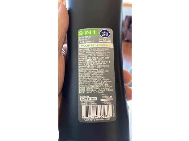 White Rain Men's Collection, 3 in 1 Body Wash-Shampoo-Conditioner, Mountain Spring, 15 fl oz/443 mL