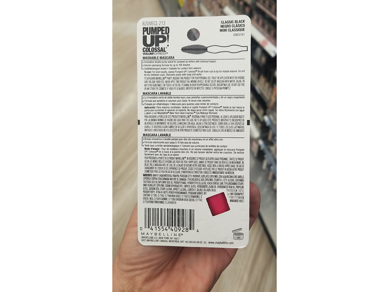 Maybelline New York Volum' Express Pumped Up! Colossal Washable Mascara, Classic Black 213, 0.33 fl oz / 9.7 mL