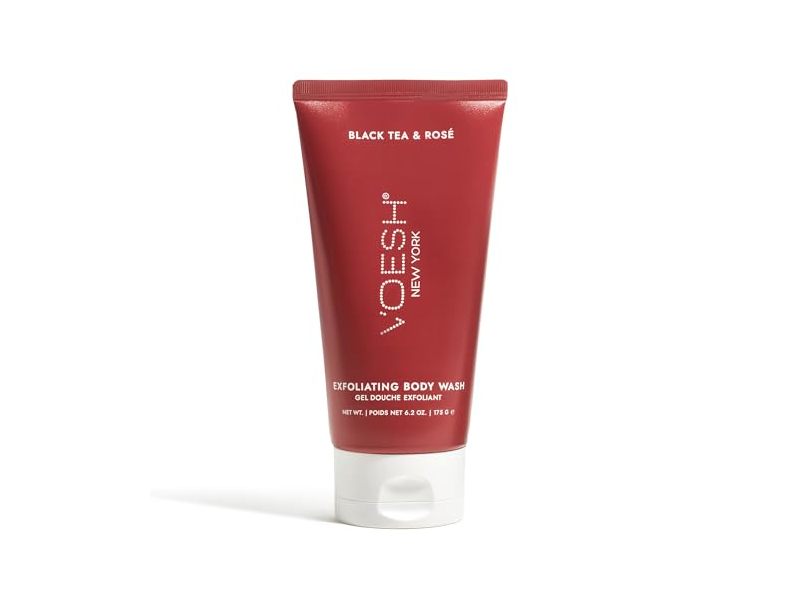 Voesh Exfoliating Body Wash, Black Tea & Rose, 6.3 oz/175 g