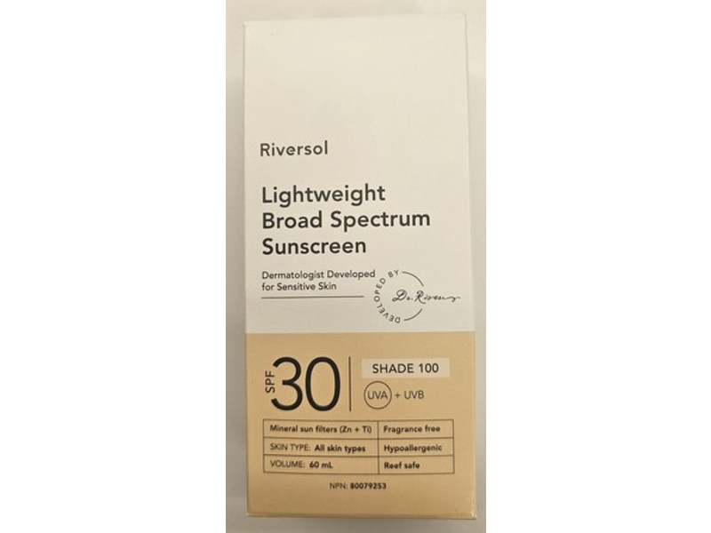 Riversol Lightweight Sunscreen, SPF 30. Shade 100, 60 mL