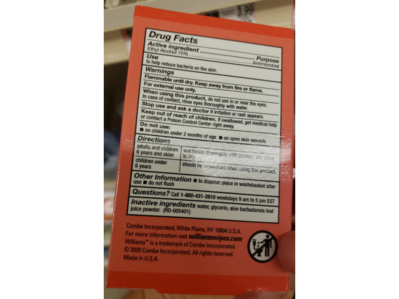 Williams Hand Sanitizer Wipes, 10 Count