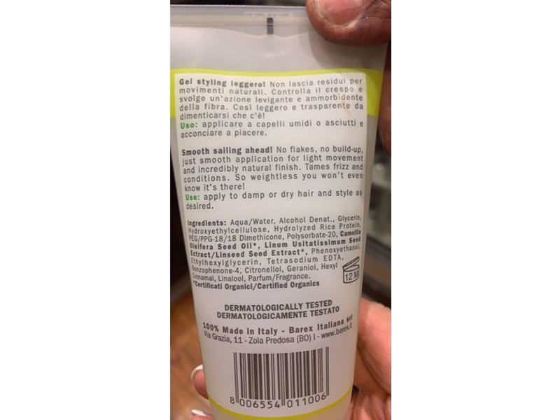 Barex Italiana Smooth Styling Gel, Linseed & Camelia, 5.07 fl oz/180 mL