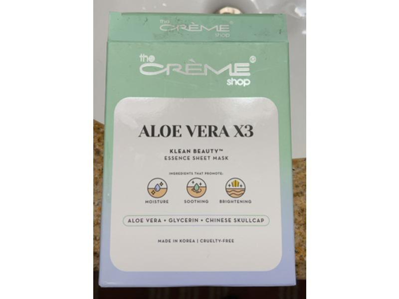 The Creme Shop Klean Beauty Essence Sheet Mask, Aloe Vera+Glycerin & Chinese Skullcap, 0.84 fl oz/25 mL, 5 Count