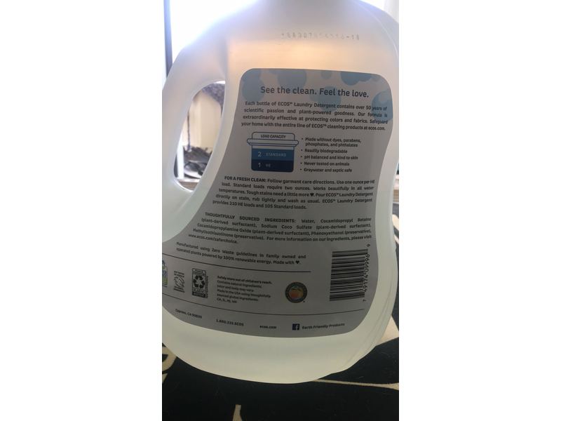 Ecos Laundry Detergent With Built-In Fabric Softener, Free & Clear, 210 Loads, 210 fl oz/6.21 L