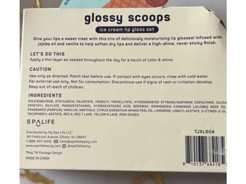 Spalife Glossy Scoops Ice Cream Lip Gloss Set, Nepolitan Delight, Creamy Berry, Cherry Sundae, 0.12 oz/3.8 mL, 3 Count