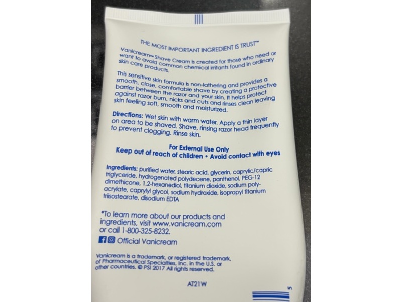 Vanicream Shave Cream, 6 fl oz/170 g