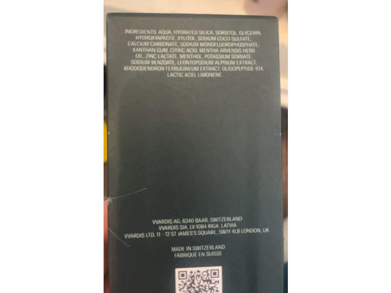 vVardis Edelweiss White & Protect Fluoride Toothpaste, Strong Mint, 2.3 oz/65 g