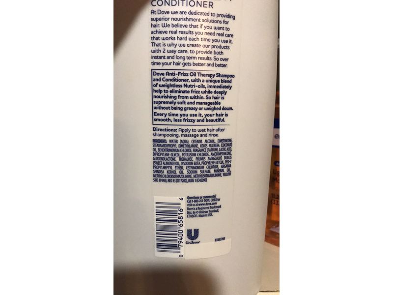 Dove Anti-Frizz Oil Therapy Conditioner, 40 fl oz/1.18 L