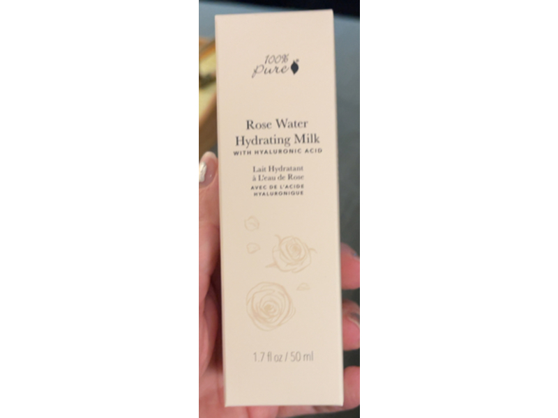 100% Pure Rose Water Hydrating Milk, Hyaluronic Acid, 1.7 fl oz/50 mL