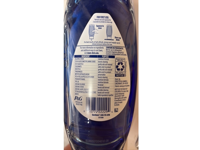 Dawn Platinum Dishwashing Liquid, Fresh Rain, 24 fl oz/709 mL