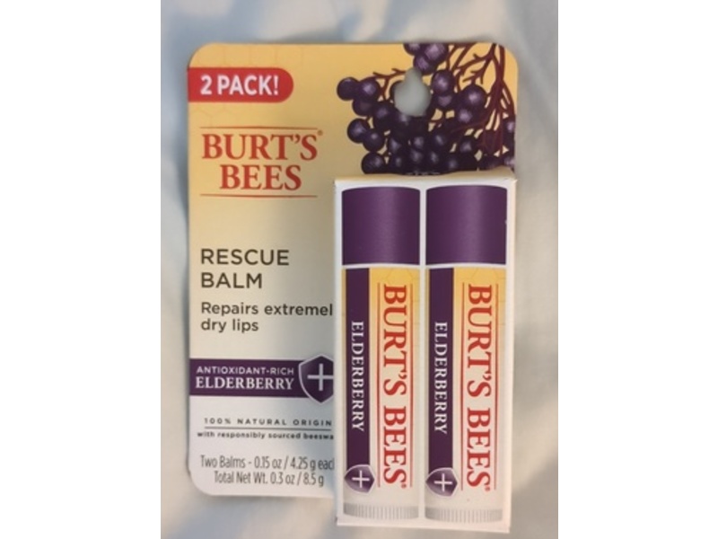 Burt's Bees Rescue Balm Lip Balm, Elderberry, 0.15 oz/4.25 g, 2 Pack