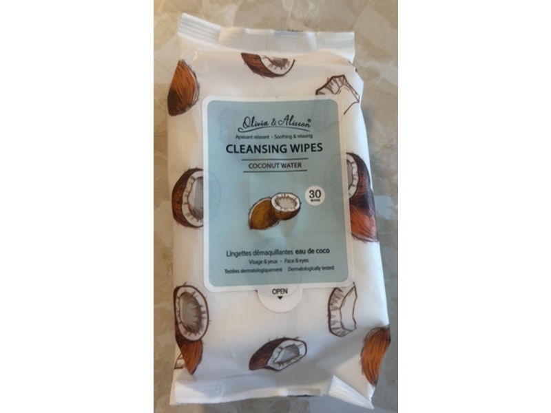 Olivia & Alisson Cleansing Wipes, Coconut Water, 30 Wipes