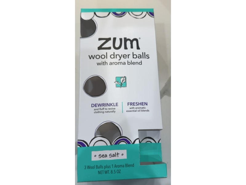 Zum Wool Dryer Balls with Aroma Blend, Sea Salt, 8.5 oz