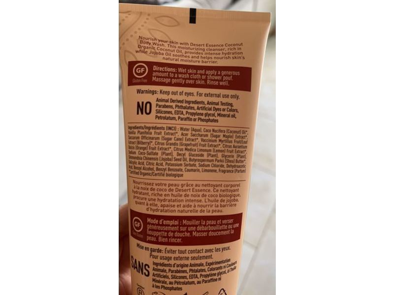 Desert Essence Nourishing Body Wash, Coconut, 8 fl oz/237 mL, Pack Of 2