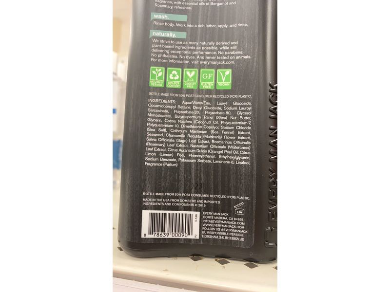 Every Man Jack Hydrating Sea Salt Body Wash with Coconut Oil, 16.9 fl oz/500 mL