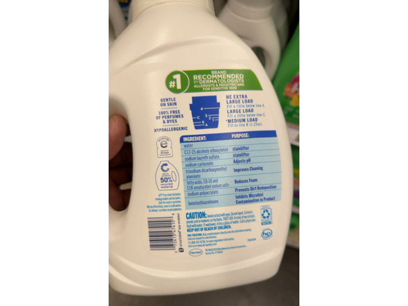 All The Original Liquid Laundry Detergent, Free Clear, 58 Loads, 73 fl oz/2.15 L