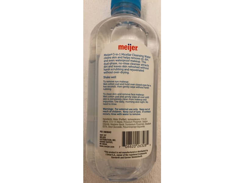 Meijer Micellar Cleansing Water 3 In 1 Makeup Remover, 13.5 fl oz/400 mL