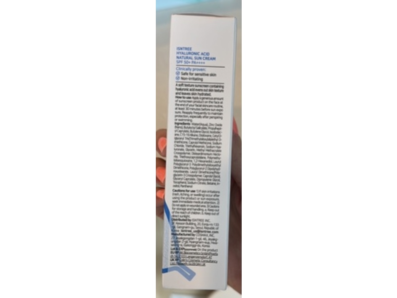 Isntree Hyaluronic Acid Natural Sun Cream, SPF 50+ PA++++, 1.69 fl oz/50 mL