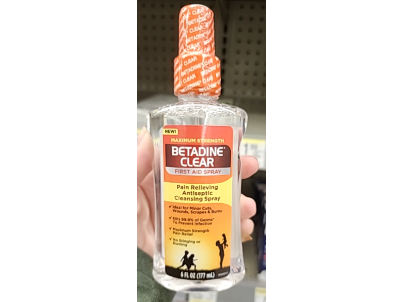 Betadine Clear Pain Relieving Antiseptic Cleansing Spray, 6 fl oz/177 mL