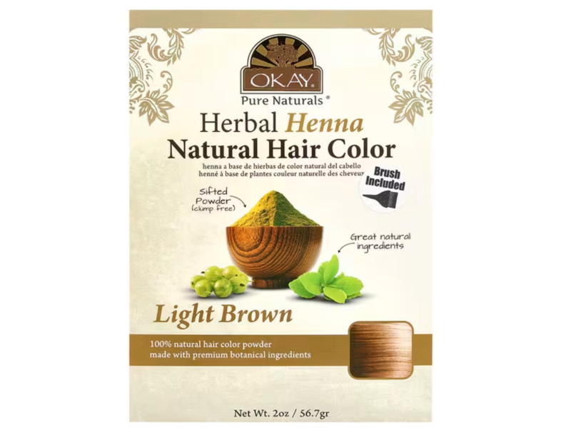 Okay Pure Naturals Herbal Henna Natural Hair Color, Light Brown, 2 oz/56.7 g