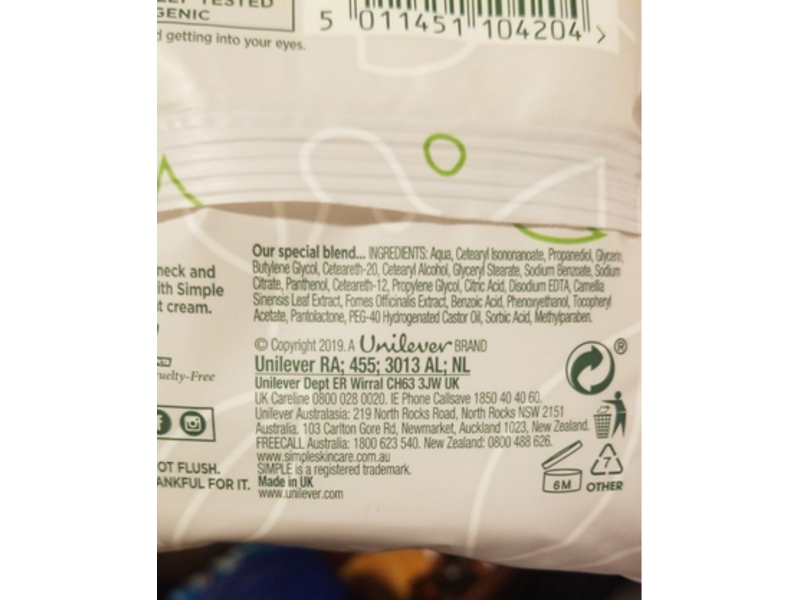 Simple Regeneration Age Resisting Cleansing Wipes, 25 Count