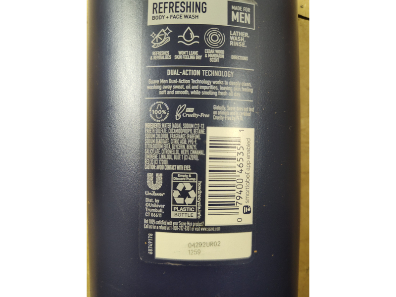 Suave Men Refreshing Body + Face Wash, All Day Fresh Scent, 32 fl oz/946 mL