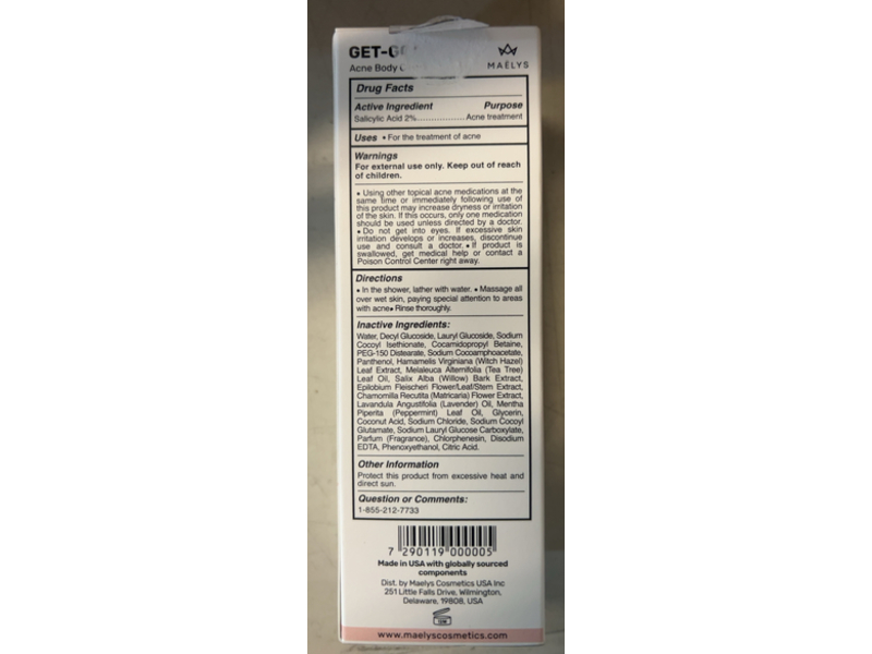 Maelys Get-Gone Acne Body Cleanser, 6.7 fl oz/200 mL