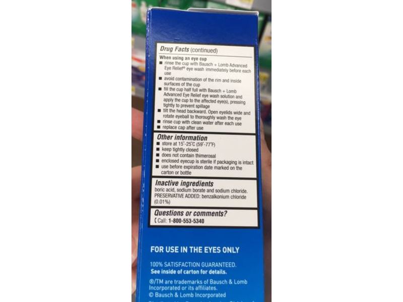 Bausch + Lomb Advanced Eye Relief, Eye Wash Eye Irrigating Solution, 4 fl oz/118 mL