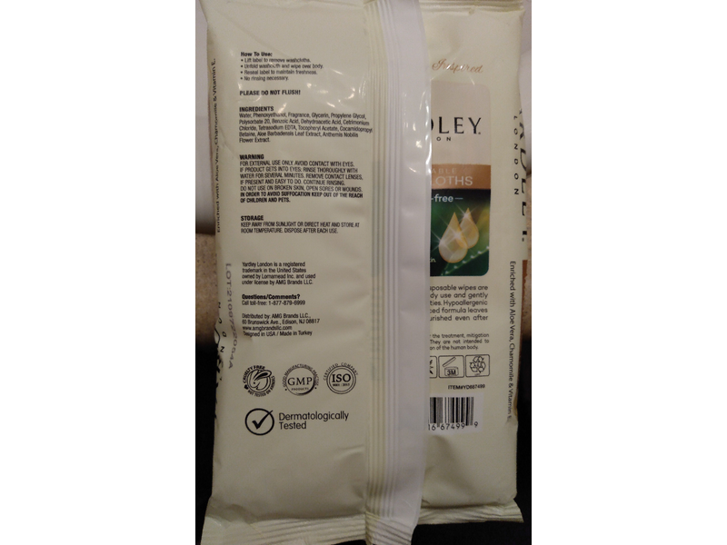 Yardley London Disposable Wash Cloths, Aloe Vera, Chamomile & Vitamin E, 18 Count