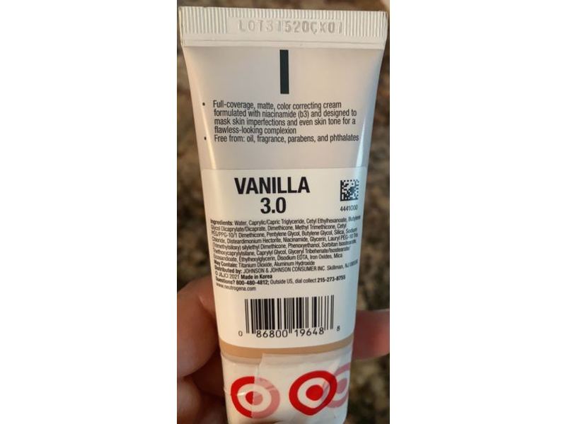 Neutrogena Flawless Matte CC Cream Clear Coverage, Niacinamide (b3), 3.0 Vanilla, 1.0 oz/28 g